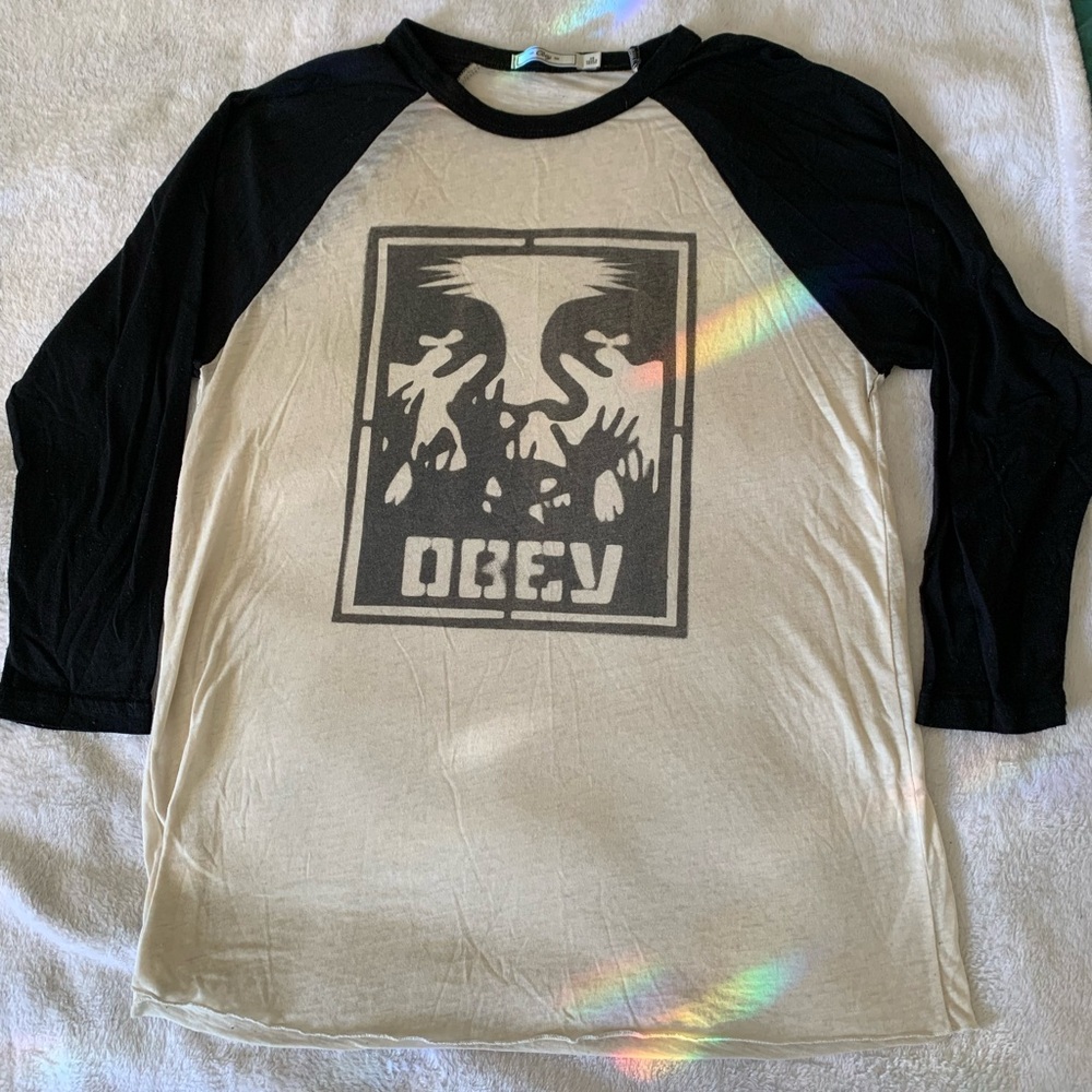 Obey Andre The Giant Black and Cream Baseball Shirt